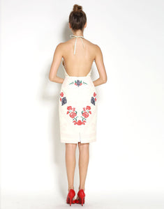Vintage Cream Halter Neck Midi Dress