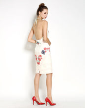 Load image into Gallery viewer, Vintage Cream Halter Neck Midi Dress
