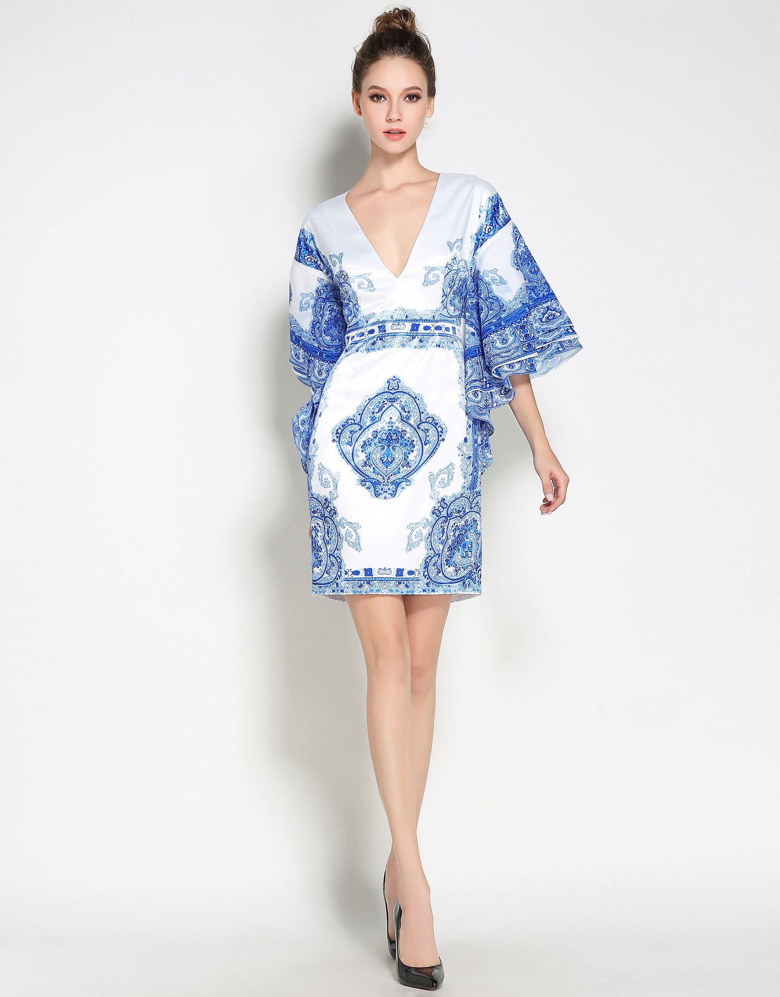 Floral print plunge kimono dress cheap