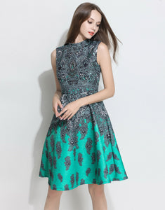 Comino Couture Green Beaded Retro Jacquard Dress