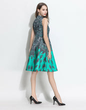 Load image into Gallery viewer, Comino Couture Green Beaded Retro Jacquard Dress