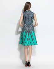 Load image into Gallery viewer, Comino Couture Green Beaded Retro Jacquard Dress