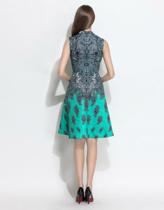 Comino Couture Green Beaded Retro Jacquard Dress