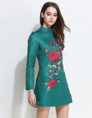 Comino Couture Green Oriental Rose Dress