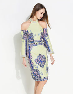 Comino Couture Cold Shoulder Beaded Dress