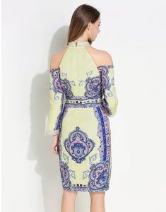Comino Couture Cold Shoulder Beaded Dress