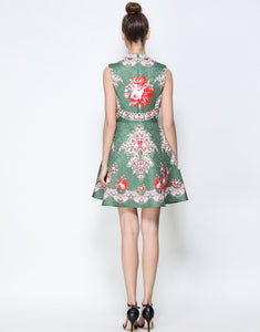 Comino Couture Embellished Green Skater Dress