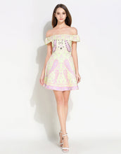 Load image into Gallery viewer, Comino Couture Bardot Yellow &amp; Pink Print Dress