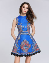 Load image into Gallery viewer, Electric Blue High Neck Skater Vintage Dress