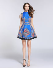 Load image into Gallery viewer, Electric Blue High Neck Skater Vintage Dress