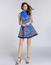 Load image into Gallery viewer, Electric Blue High Neck Skater Vintage Dress