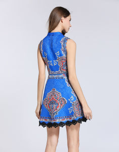 Electric Blue High Neck Skater Vintage Dress