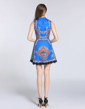 Load image into Gallery viewer, Electric Blue High Neck Skater Vintage Dress