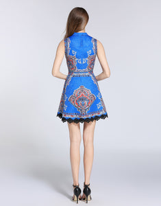 Electric Blue High Neck Skater Vintage Dress