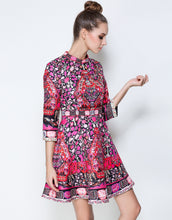 Load image into Gallery viewer, Pink Folk Print Skater Dress