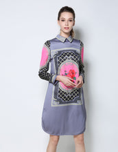 Load image into Gallery viewer, Comino Couture Grey Collared Print Dress