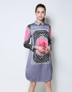 Comino Couture Grey Collared Print Dress *WAS £135*