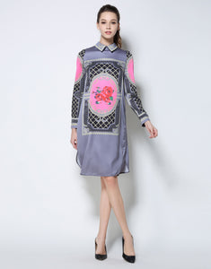 Comino Couture Grey Collared Print Dress