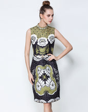Load image into Gallery viewer, Olive Green Stand Collar Midi Dress