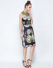 Load image into Gallery viewer, Olive Green Stand Collar Midi Dress