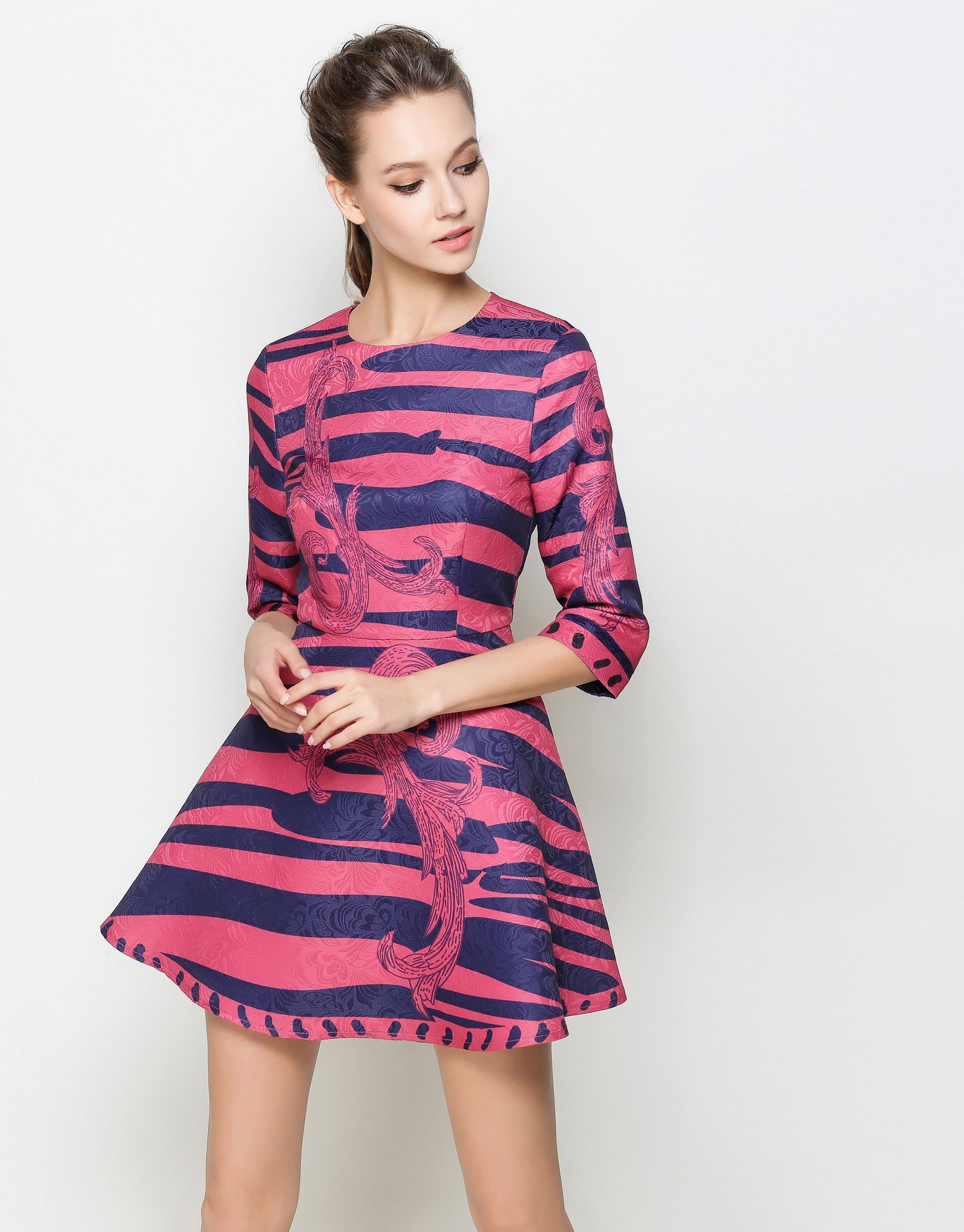 Comino Couture Pink & Blue Contrast Skater Dress