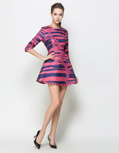 Comino Couture Pink & Blue Contrast Skater Dress