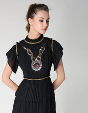 Load image into Gallery viewer, Comino Couture Black “Chained Lips” ruffle dress