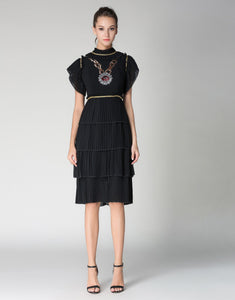 Comino Couture Black “Chained Lips” ruffle dress