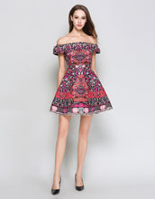 Load image into Gallery viewer, Pink Folk Print Bardot Dress