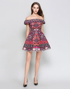 Pink Folk Print Bardot Dress