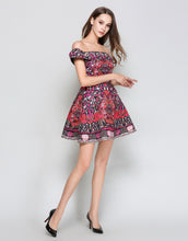 Load image into Gallery viewer, Pink Folk Print Bardot Dress