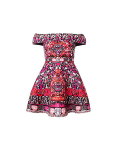 Pink Folk Print Bardot Dress