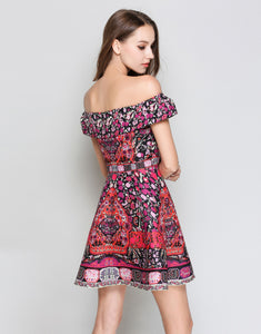 Pink Folk Print Bardot Dress