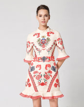 Load image into Gallery viewer, Red &amp; Cream Vintage Peplum Dress