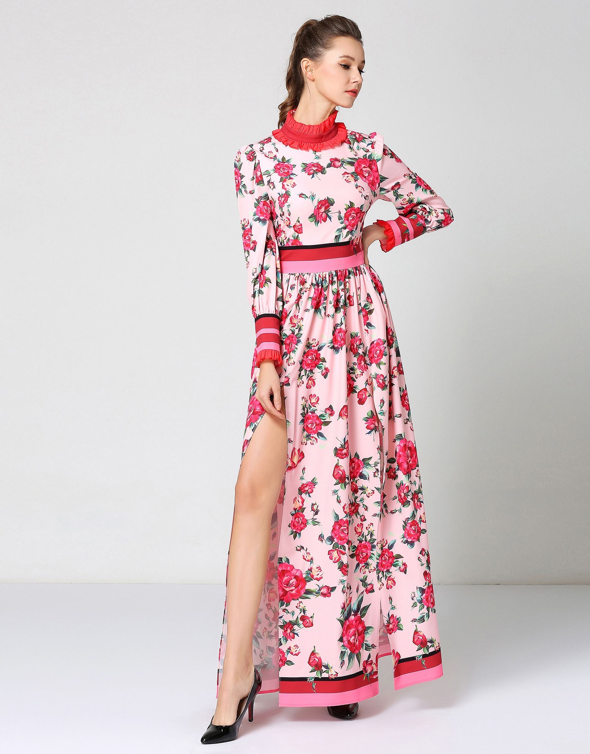 Let s Split Floral Print Maxi Dress Comino Couture