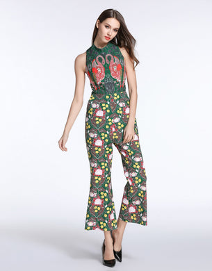 Comino Couture Green / Multi Print Flamingo Jumpsuit