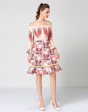 Load image into Gallery viewer, Comino Couture Yellow &amp; Pink Flamingo Bardot Dress