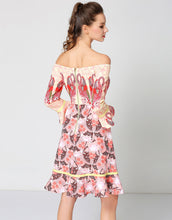 Load image into Gallery viewer, Comino Couture Yellow &amp; Pink Flamingo Bardot Dress