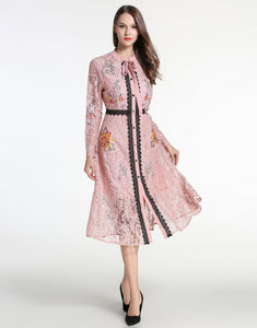 Comino Couture Pink Lace Midi Dress