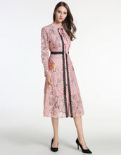 Load image into Gallery viewer, Comino Couture Pink Lace Midi Dress