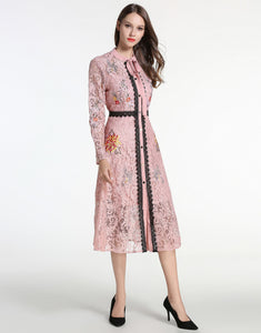 Comino Couture Pink Lace Midi Dress