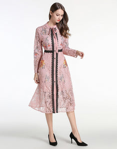 Comino Couture Pink Lace Midi Dress