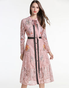 Comino Couture Pink Lace Midi Dress