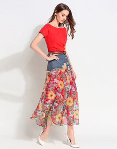 Comino Couture “Blossom Hill” Denim Skirt