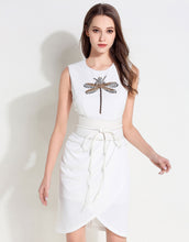 Load image into Gallery viewer, Comino Couture White Wrap Dress with Dragonfly Details *WAS £155*