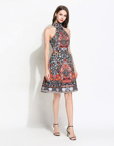 Halter Neck Folk Print Dress