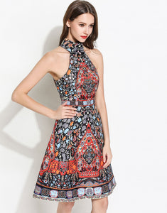 Halter Neck Folk Print Dress