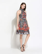 Load image into Gallery viewer, Halter Neck Folk Print Dress