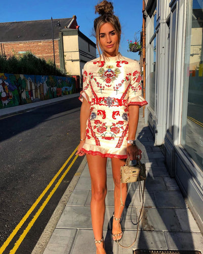 Red & Cream Vintage Peplum Dress