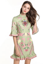 Load image into Gallery viewer, Green and Pink Peplum Dress